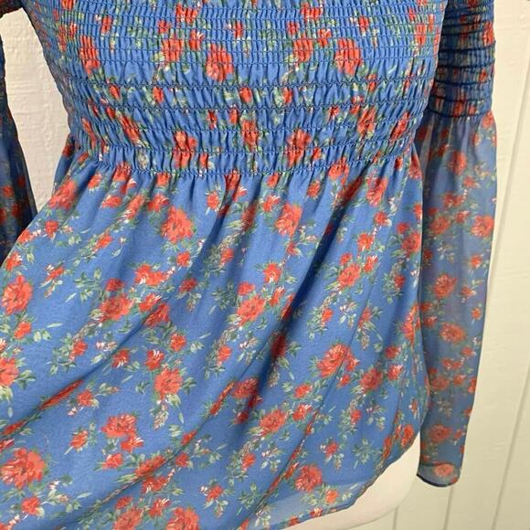 Intermix Silk Smocked Off Shoulder Floral Blouse Preppy Feminine Size S - Picture 3 of 6
